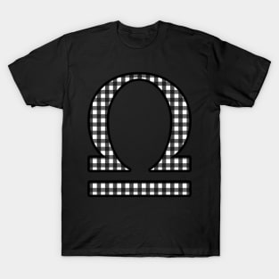 Libra Zodiac Horoscope Symbol in Black and White Gingham Pattern T-Shirt